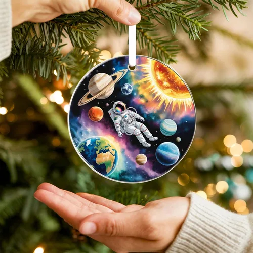 Miniatura 3 de ZAGKOO Adorno de Navidad de astronauta 2025 – Adornos espaciales del universo para árbol – Adorno de planeta y sistema solar para amantes
