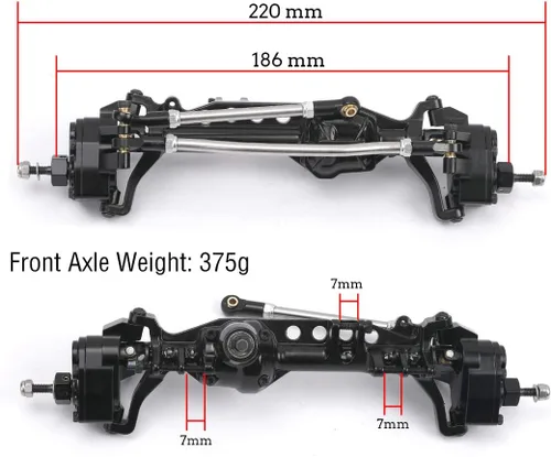 Miniatura 2 de Eje Portal de aleación de aluminio Eje delantero completo para Axial SCX10 III AXI03007 1/10 RC Crawler Upgrades (negro, delantero)