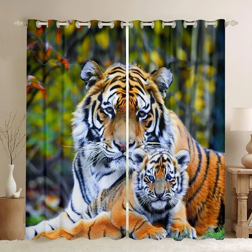 Miniatura 33 de Feelyou Cortinas opacas con estampado de leopardo para dormitorio, sala de estar, safari, cortinas de oscurecimiento de habitación con purpurina