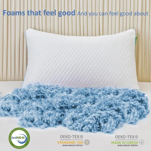 Miniatura 4 de Almohadas de Espuma Viscoelástica Triturada para Dormir Paquete de 2 - Almohadas de Cama Refrescantes Tamaño Estándar Juego de 2 - Almohada Firme