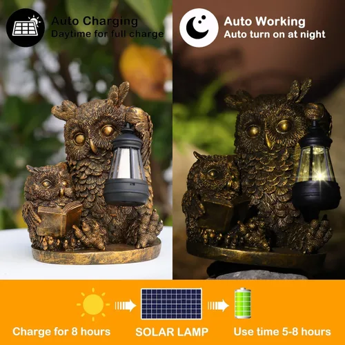 Miniatura 4 de Estatua de jardín al aire libre accionada por energía solar, estatua de resina con linterna de luz solar, césped decorativo, decoración de búho al