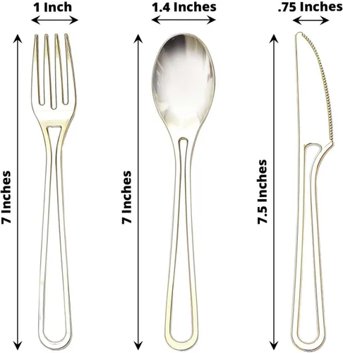 Miniatura 3 de Efavormart - Juego de utensilios de plástico con diseño moderno de mango hueco dorado de 7 pulgadas, tenedores, cucharas y cuchillos desechables, Oro