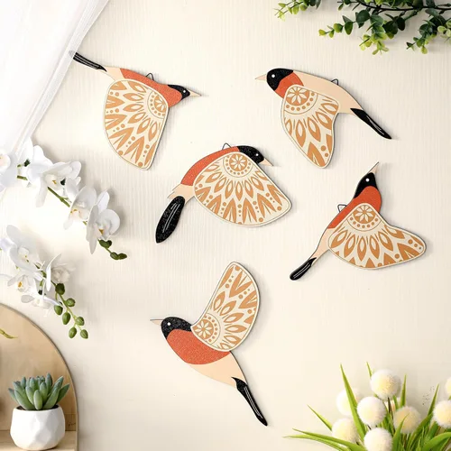 Miniatura 8 de Barydat 5 piezas de arte de pared de madera con pájaros voladores, decoración de pared de pájaros voladores, arte popular rústico, decoración