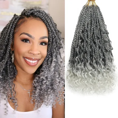 Miniatura 11 de Flagship 9 Paquetes Goddess Box Braids Cabello de Ganchillo para Mujeres Negras - 10 Pulgadas Pre-enrollado con Puntas Rizadas, Estilo Bohemio
