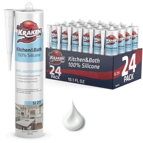 Miniatura 9 de Kraken Bond Calafateo de silicona de alta calidad para cocina y baño, color blanco, (2 x 10.1 onzas líquidas) RTV de silicona blanca impermeable