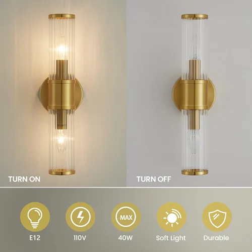 Miniatura 8 de Lámparas de baño – Aplique de pared dorado para iluminación de pared moderna con pantalla de vidrio para espejo de baño, dormitorio, sala de estar