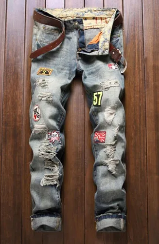 Miniatura 3 de Jeans rasgados de moda para hombre con parches