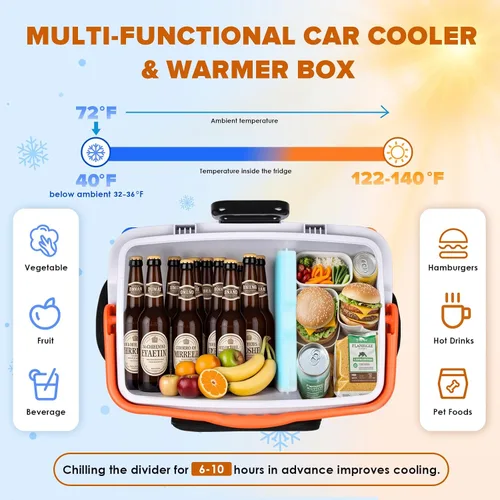 Miniatura 10 de Kikihuose Refrigerador de Coche de 12V 32 Qt (30L) Enfriador/Calentador Eléctrico con Bolsillos, Divisor de Paquete de Hielo, Tapa Extraíble