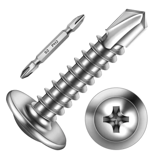 Miniatura 28 de Mywish 200 tornillos autorroscantes negros #10 × 1 pulgada para metal, 410 tornillos de metal negro de óxido de tornillo de acero inoxidable
