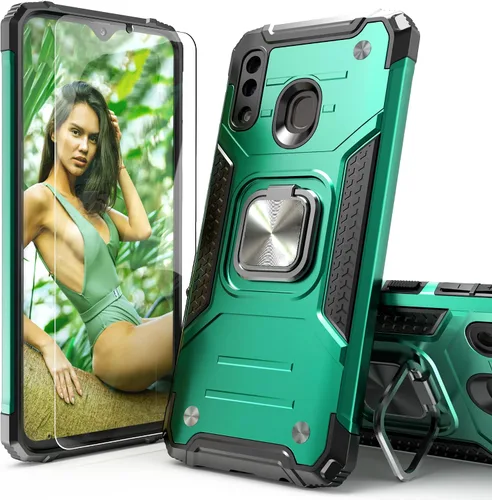 Miniatura 12 de Funda para Galaxy A20 con protector de pantalla, a prueba de golpes, a prueba de caídas, ajuste delgado, con soporte de automóvil, cubierta Negro