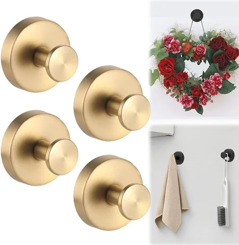 Miniatura 13 de Ganchos de ventosa para coronas en vidrio, ganchos sin taladro, colgador de corona para puerta delantera, ganchos de metal para toallas para Dorado