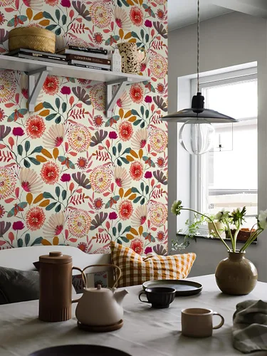 Miniatura 10 de Papel tapiz floral para despegar y pegar, papel de pared bohemio, extraíble, impermeable, verde/amarillo/azul, papel de contacto para dormitorio