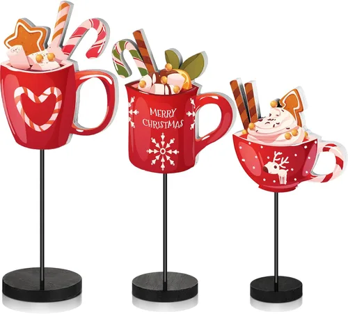 Miniatura 7 de Geetery 3 piezas de decoración de mesa de dulces de Navidad rojo y verde, centros de mesa de Navidad, letreros de madera, decoración de mesa