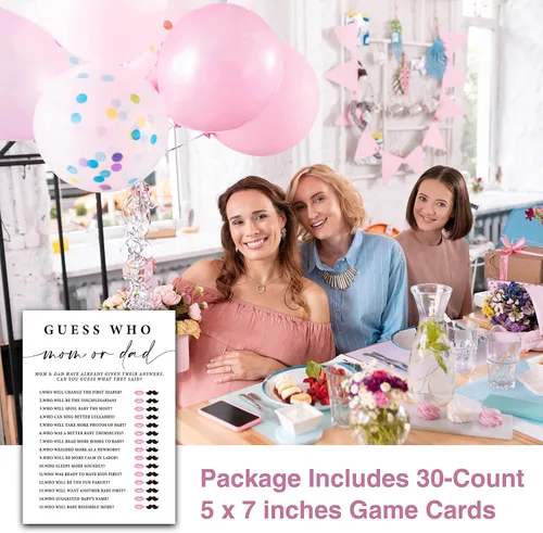 Miniatura 2 de ZIIUFRN Juegos de baby shower (5 x 7 pulgadas), 30 juegos modernos de tarjetas de juego para bebé en blanco y negro Adivina quién mamá o papá