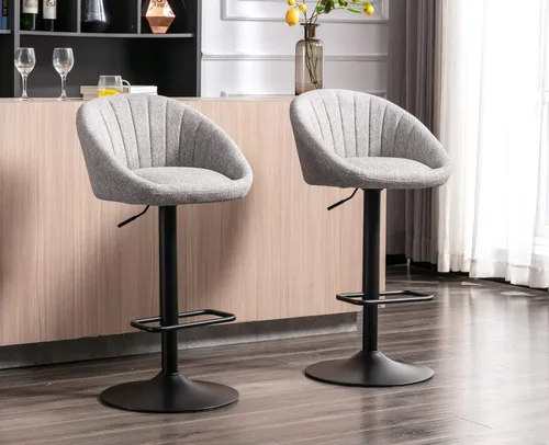 Miniatura 8 de EALSON Juego de 2 taburetes de bar giratorios ajustables, modernos taburetes de bar de altura de mostrador con respaldo bajo, cómodas sillas de bar