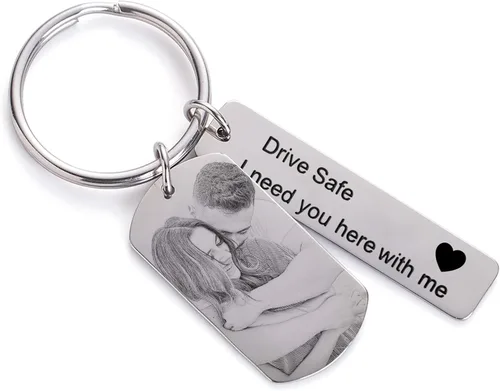 Llavero para parejas con texto en inglés "Drive Safe I Need You Here With Me", llavero personalizado para novio, marido, padre, regalos
