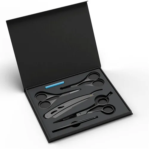 Miniatura 8 de Suvorna Juego de barba y bigote prémium con tijeras de barba para hombres, maquinilla de afeitar recta con cuchillas, tijeras faciales