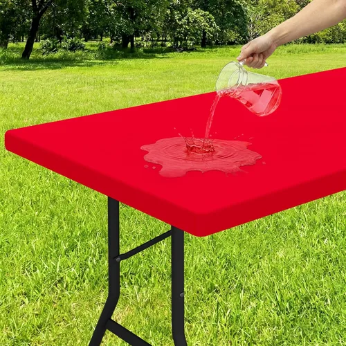 Miniatura 25 de Smiry - Mantel rectangular de vinilo con respaldo de franela elástica ajustada para mesas plegables de 2 pies, manteles impermeables y lavables