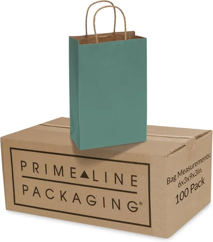 Prime Line Packaging Mini bolsas de regalo verdes con asas, bolsas de compras de papel kraft para golosinas, golosinas, recuerdos de fiesta,