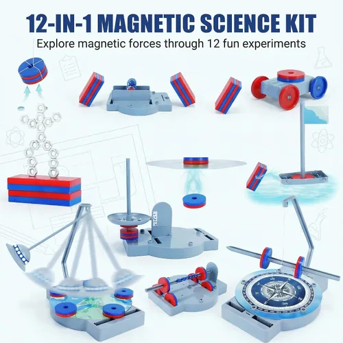 Miniatura 2 de NewFamily Kit de ciencia magnética para niños, kit de experimento de física STEM 12 en 1, juguete práctico de aprendizaje de magnetismo, edades