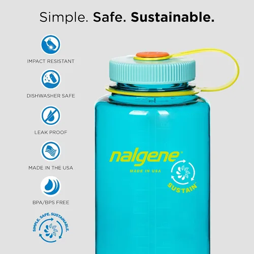Miniatura 7 de Nalgene Sustain Tritan - Botella de agua sin BPA, 32 onzas, boca ancha, gris con tapa negra y botella de agua Sustain Tritan sin BPA fabricada
