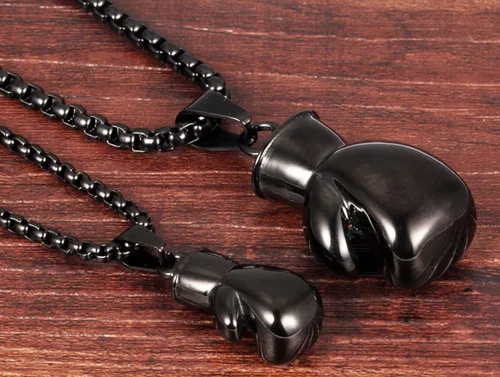 Miniatura 13 de Hamoery Collar con colgante de cadena de guante de boxeo de acero inoxidable punk para hombres y mujeres