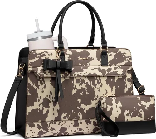 Miniatura 8 de LOVEVOOK Bolso para laptop de mano para mujer, bolso de trabajo de cuero, bolso de negocios impermeable para profesora, bolso de mano grande