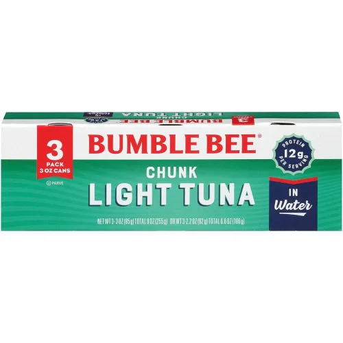 Bumble Bee Chunk Light Atún en agua, latas de 3 onzas (paquete de 3) – Atún salvaje – 0.42 oz de proteína por porción – Mariscos sostenibles