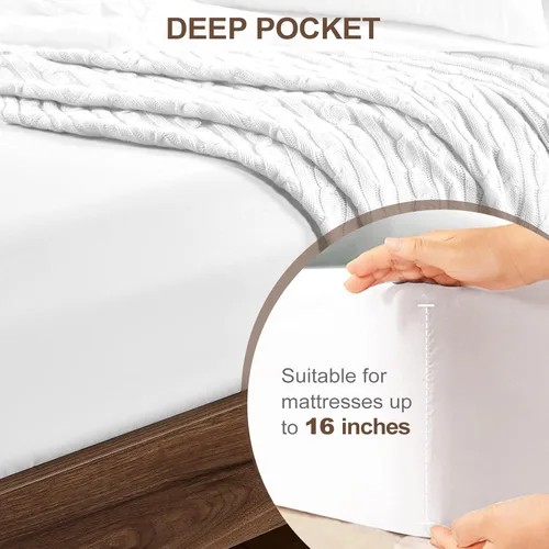 Miniatura 4 de FreshCulture Sábana bajera ajustable tamaño California King solo – Sábana bajera de calidad de hotel – Ultra suave y transpirable – Microfibra Blanco