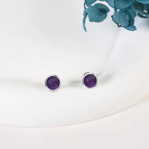 Miniatura 3 de Larimar/Aguamarina/Lapislázuli/Ágata de Musgo/Amatista/Turquesa/Ónix/Ojo de Tigre/Piedra de Luna/Labradorita/Cuarzo Rosa Aretes de Botón de Plata