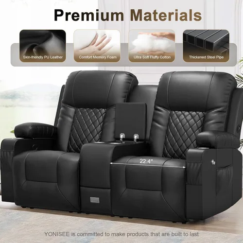 Miniatura 5 de YONISEE Sofá reclinable grande de dos plazas, sofá reclinable con consola de almacenamiento, silla reclinable con puertos USB, 2 soportes