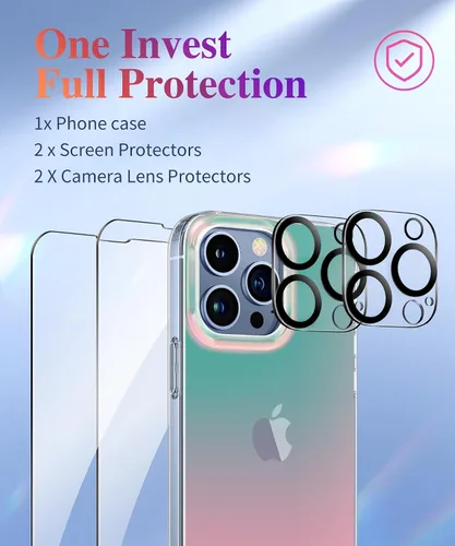 Miniatura 3 de CAPRARO Funda compatible con el teléfono 15 Pro, funda mate translúcida iridiscente fluorescente, 2 protectores de pantalla + 2 protectores
