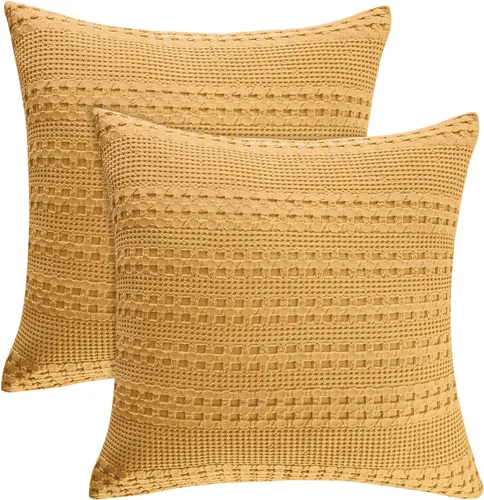 Miniatura 32 de PHF Fundas de almohada con tejido de gofre de 24" x 24", paquete de 2, funda de almohada cuadrada 100% algodón para decoración de ropa de cama, sin