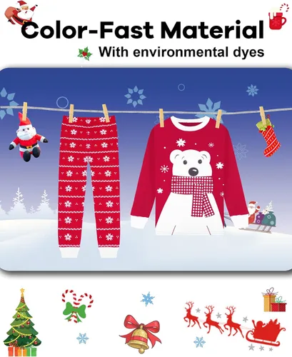 Miniatura 7 de DAUGHTER QUEEN Pijamas de Navidad para niños y niñas de 18 meses-12 años, ropa de dormir 100% algodón
