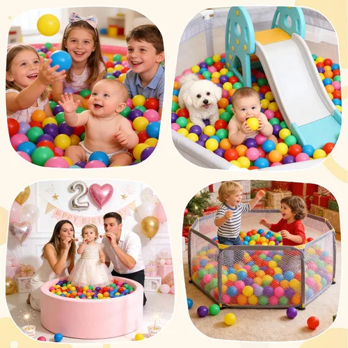 Miniatura 6 de Hovenlay Pelotas para hoyo de bolas, sin ftalatos, plástico a prueba de aplastamiento, 7 colores brillantes en juguetes reutilizables para niños