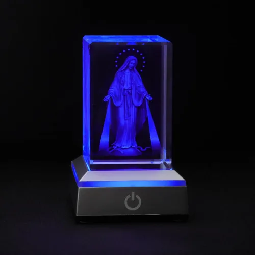 Miniatura 6 de KOMI Estatua de la Virgen María de cristal 3D con base de luz LED, estatuas de madre María grabadas con láser, regalos religiosos para mujeres
