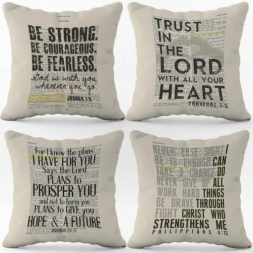 (RB) - Juego de 4 fundas de almohada inspiradoras con diseño de las Escrituras, 18 x 18 pulgadas, decoración cristiana, regalo cristiano, regalos de