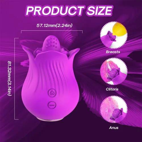 Miniatura 5 de Juguete sexual de rosas, varita vibradora de clítoris lamiendo la lengua, vibradores de punto G para mujeres, mini vibrador para clítoris, Púrpura