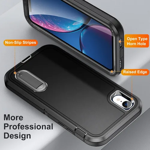 Miniatura 5 de IDweel Funda para iPhone XR, color negro para iPhone XR con soporte para hombres, protección resistente a prueba de golpes, antiarañazos, ajuste