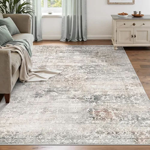 Miniatura 52 de Soalmost Alfombras de área de 5 x 7 pies para sala de estar, alfombras lavables florales beige para comedor, dormitorio, oficina en casa, alfombra