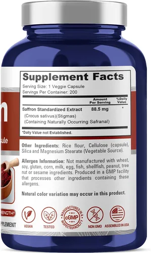 Miniatura 2 de Extracto de azafrán 88.5mg 200 cápsulas vegetales (vegetariano, sin OMG, sin gluten)