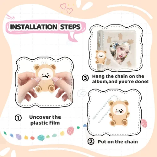 Miniatura 4 de Carpeta para tarjetas fotográficas Kpop de 3 pulgadas, bonito álbum de fotos, portátil, álbum de tarjetas de fotos Kpop con bonito colgante