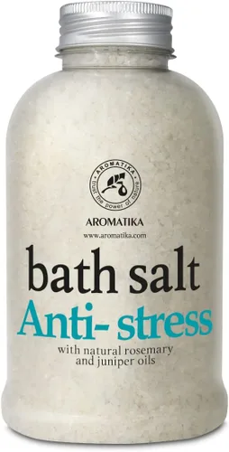 Sal de baño De-Stress de 21.16 onzas con aceites naturales de romero y enebro - Sales marinas de baño naturales de 21.16 oz - Lo mejor para un buen
