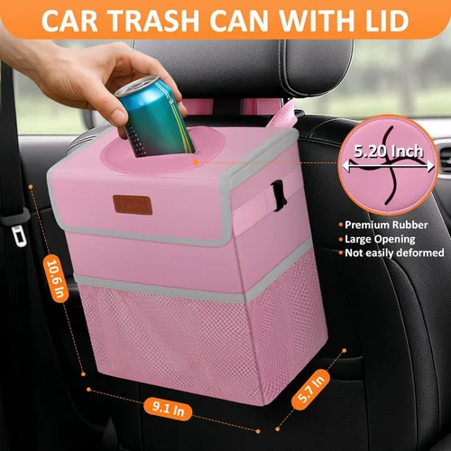 Miniatura 2 de Vankor - Cubo de basura para coche rosa, lindo, accesorios de coche rosa para mujeres, botes de basura automotrices impermeables, cubo de basura