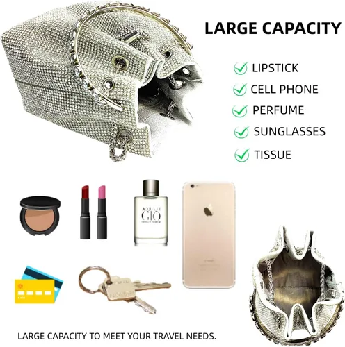 Miniatura 5 de Bolsas de diamantes de imitación para mujer, bolso de mano con lentejuelas brillantes, bolso de noche para boda, cóctel, graduación, fiesta, club
