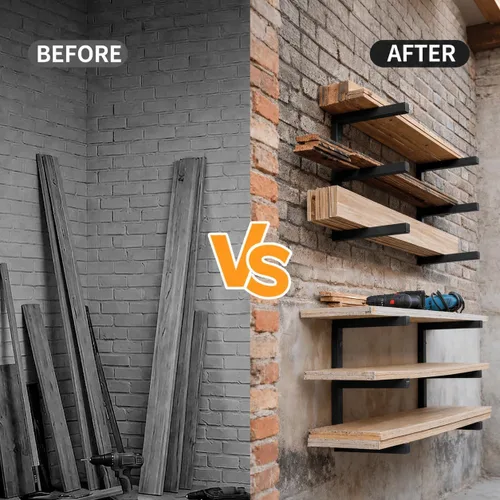 Miniatura 5 de MOOMSINE Estante de almacenamiento de madera montado en la pared, 6 niveles con capacidad para hasta 1200 libras, organizador de madera resistente