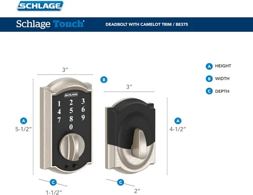 Miniatura 3 de Cerradura de seguridad táctil Schlage Camelot, BE375 CAM 605 Bright Brass