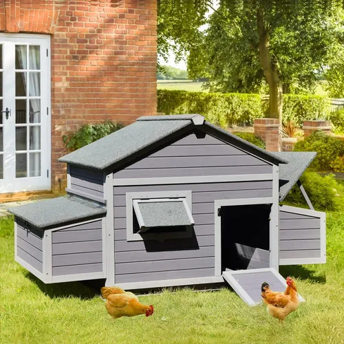 Miniatura 7 de GUTINNEEN Gallinero de madera para gallinero al aire libre con caja nido grande, patio trasero y granja
