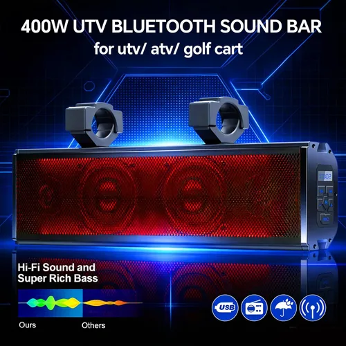Miniatura 7 de Barra de sonido UTV de 400 W, altavoces para carrito de golf, Bluetooth, barra de sonido para carrito de golf, altavoz UTV, barra de sonido