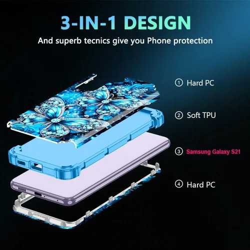 Miniatura 4 de Casetego Funda compatible con Galaxy S21 5G, tres capas, resistente, a prueba de golpes, protección completa, policarbonato duro y TPU suave